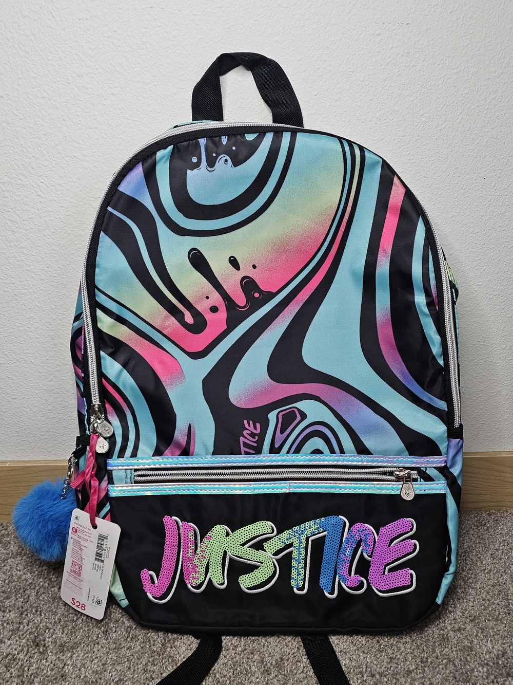 Justice Colorful Swirl Backpack - Aqua, Pink, Black